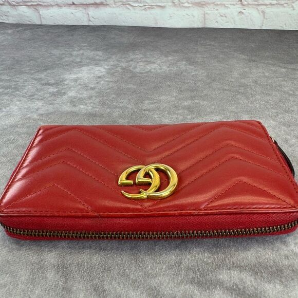 Gucci Gg Marmont Matelasse Quilted Accordion Red Wallet - Picture 8 of 14